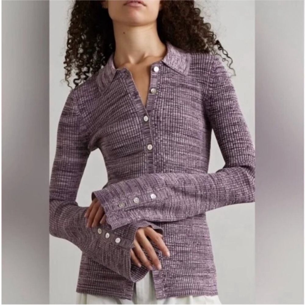 LE ORE | Remini Collar Button Down Top in Marled Purple Women’s Size Small